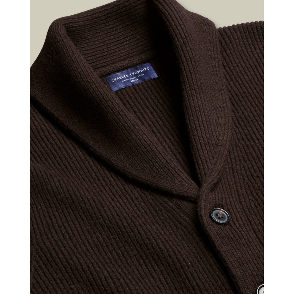 Charles Tyrwhitt Merino Shawl Neck Cardigan Chocolate Brown Mens M KNR0006CHCM